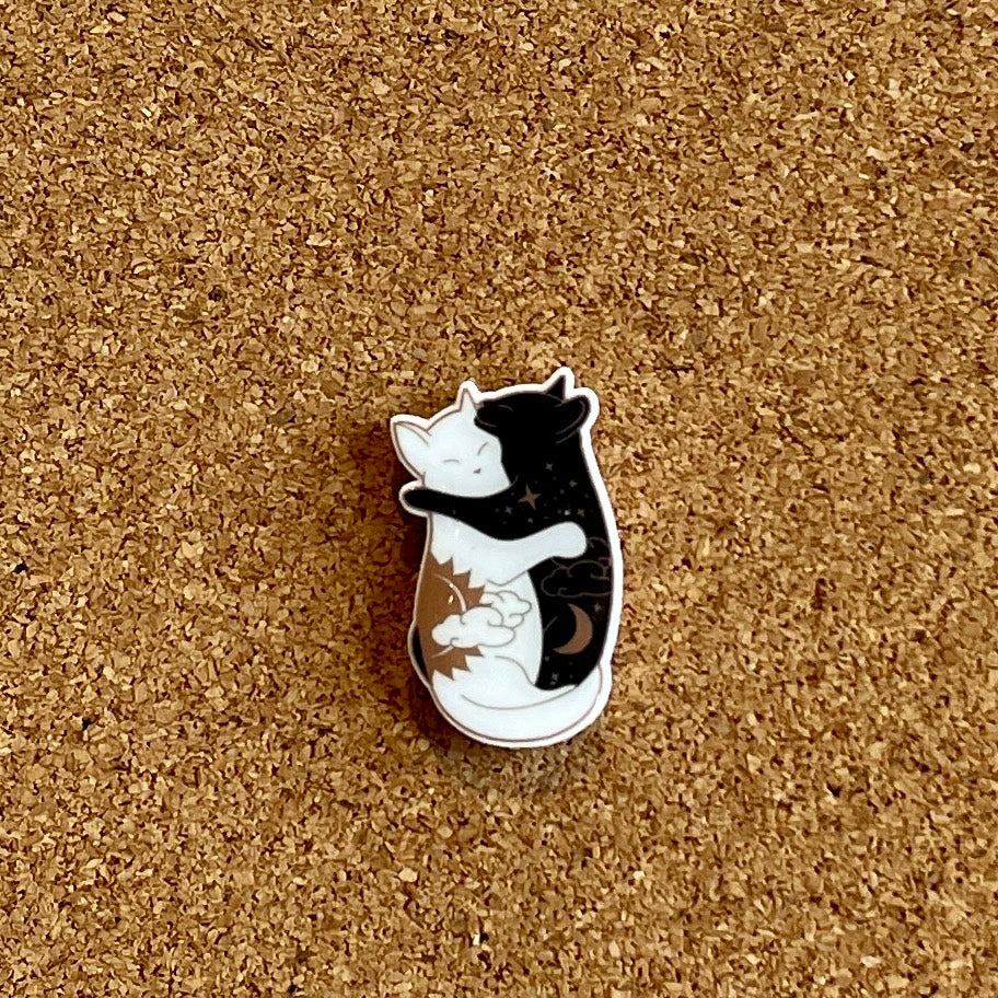 Enamel Pin - Day and Night Hugging Cats